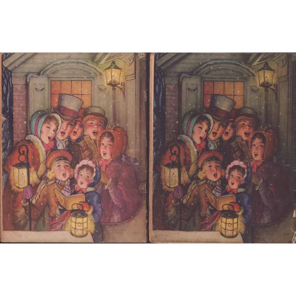 Vintage Christmas Carols Sheet Music Book Mid Century Holiday Illustrations 919 - Picture 2 of 3